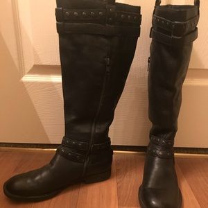 Black leather knee high boot